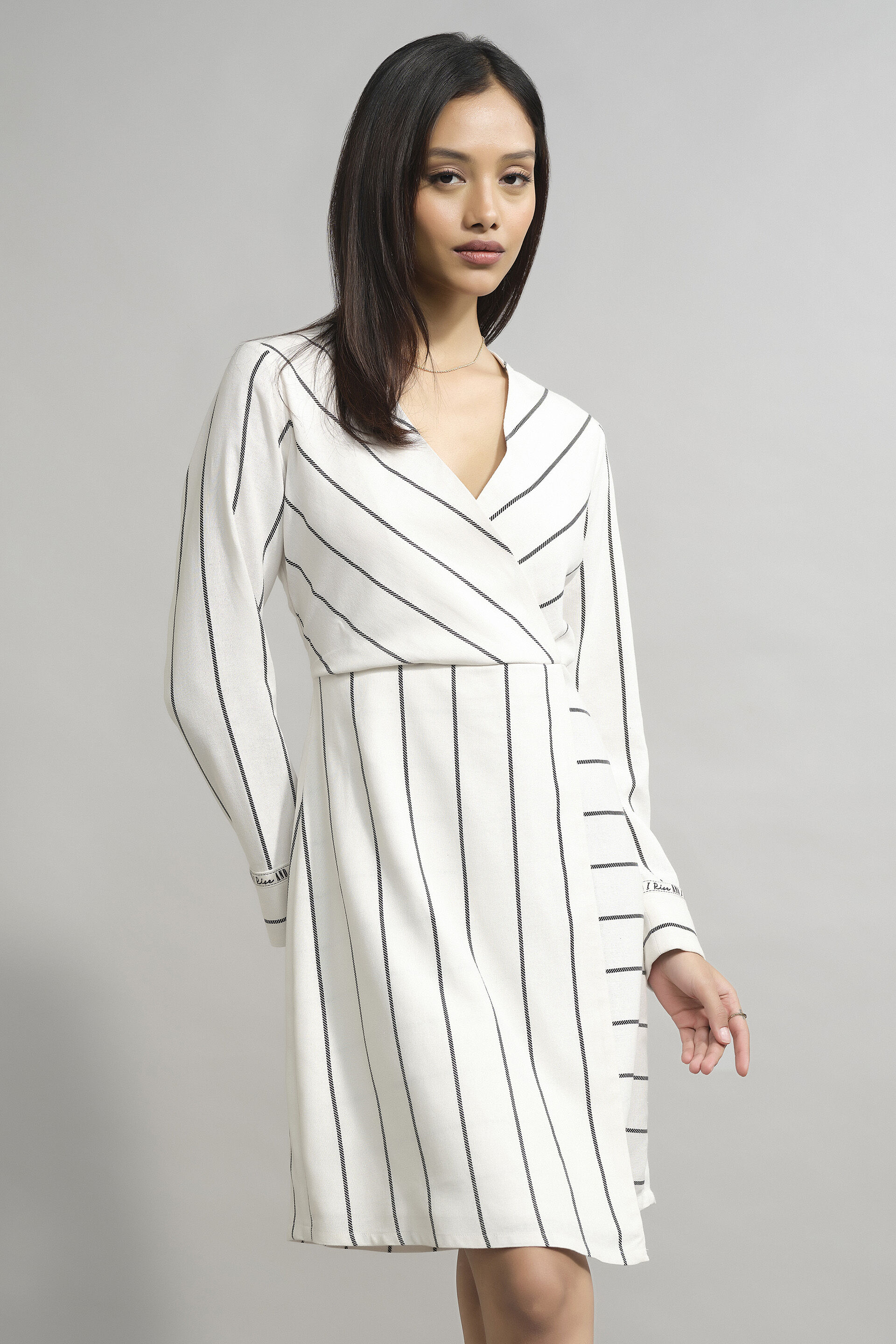 Stripe Every Way Wrap Dress, White, image 2